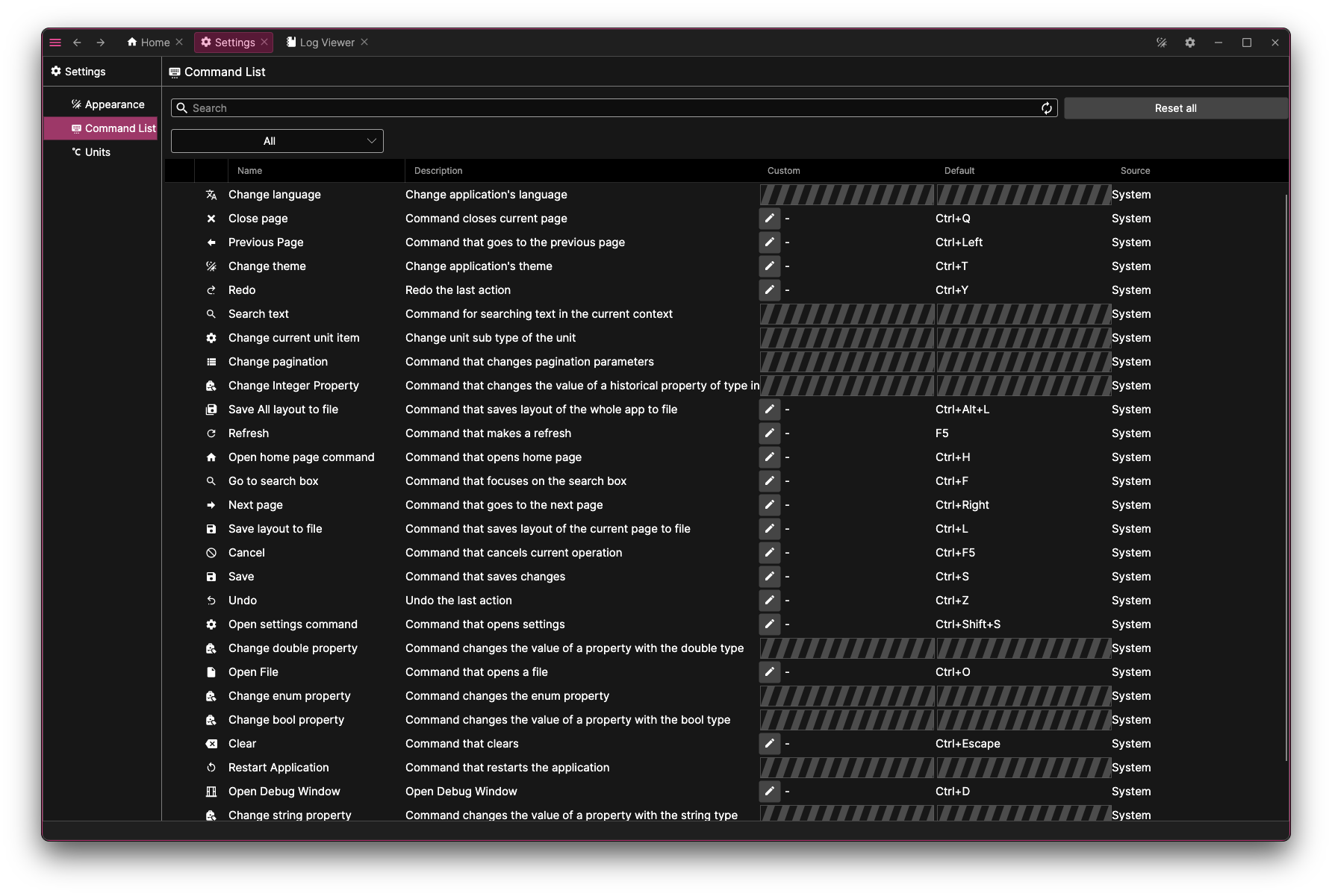 Commands page screenshot Commands page screenshot