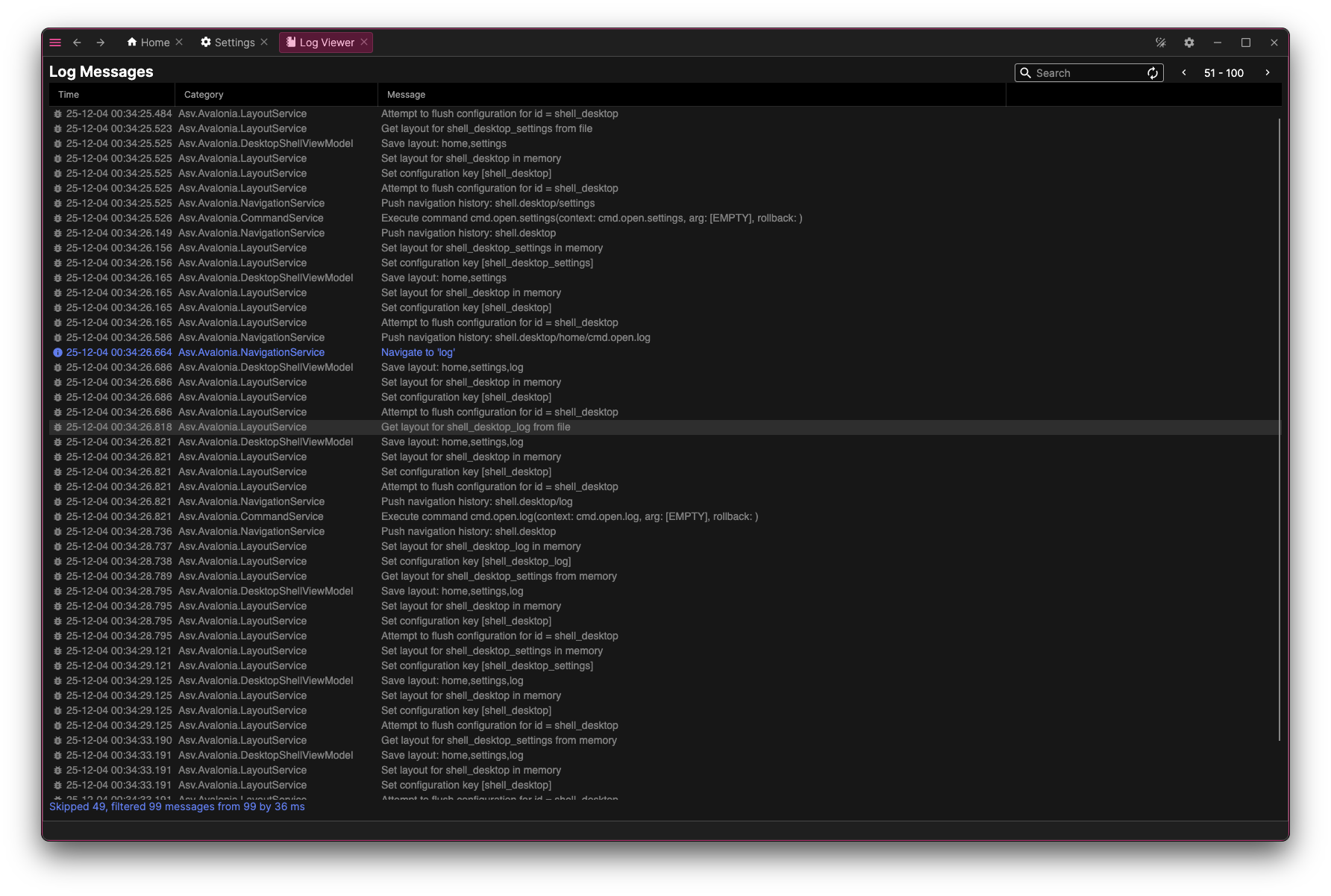 Logs page screenshot Logs page screenshot