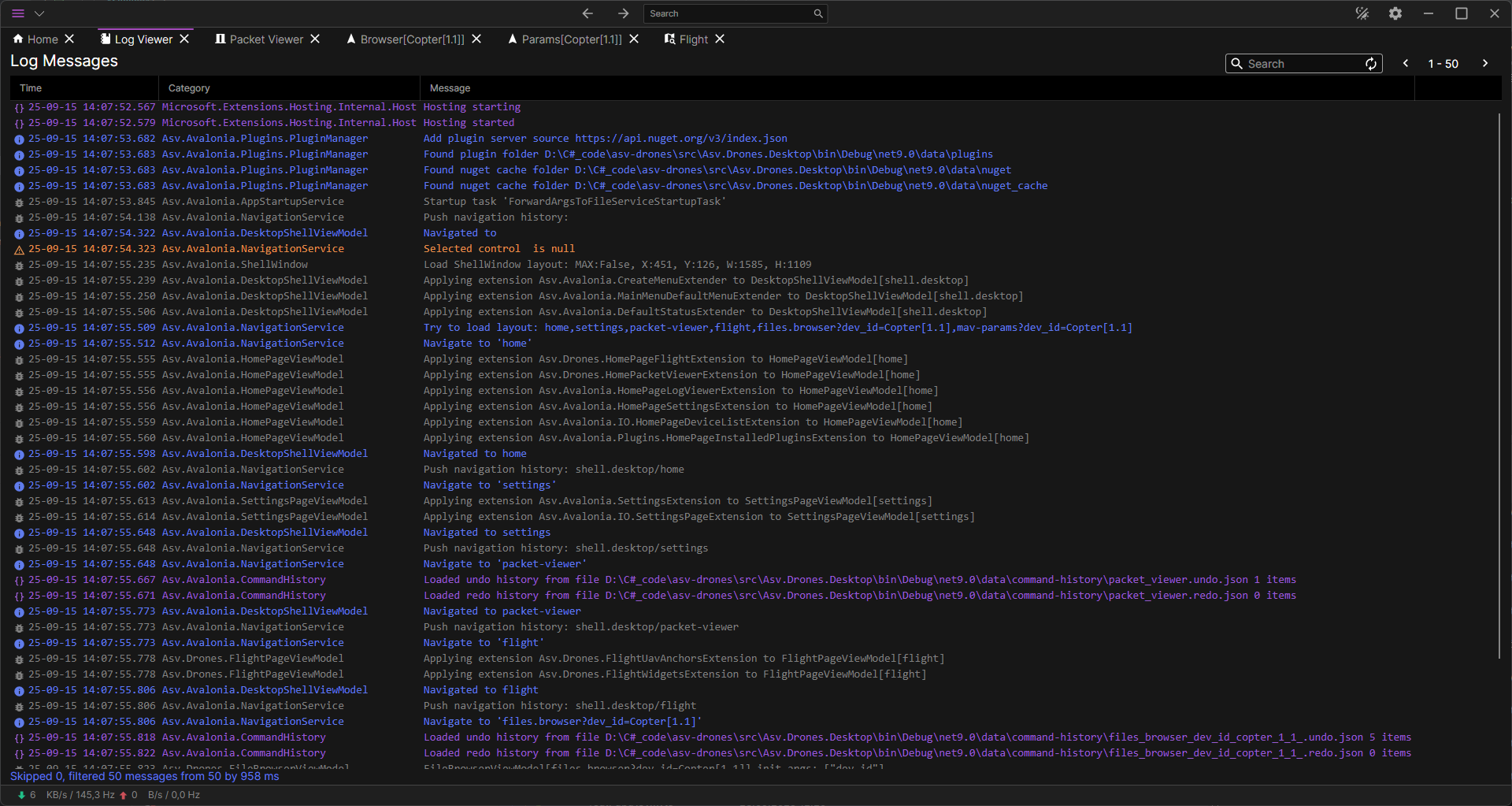 Log viewer page